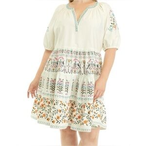 Crown And Ivy White Floral And Toucan whimsical Dress 3X 100% cotton W25.036